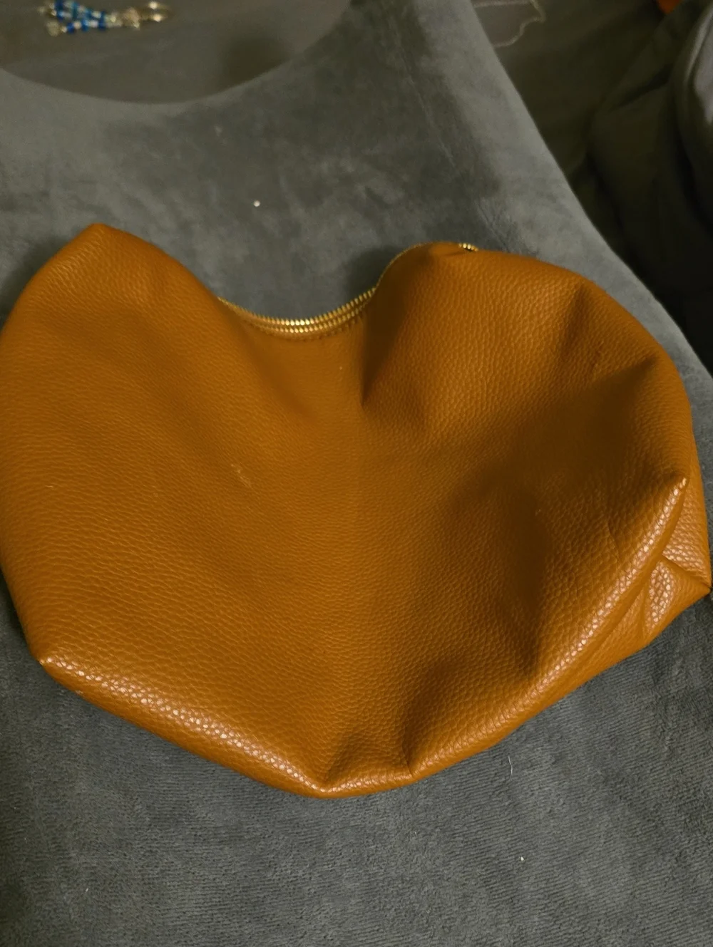 Steve Madden Pebbled Leather Cosmetic Pouch in Tan